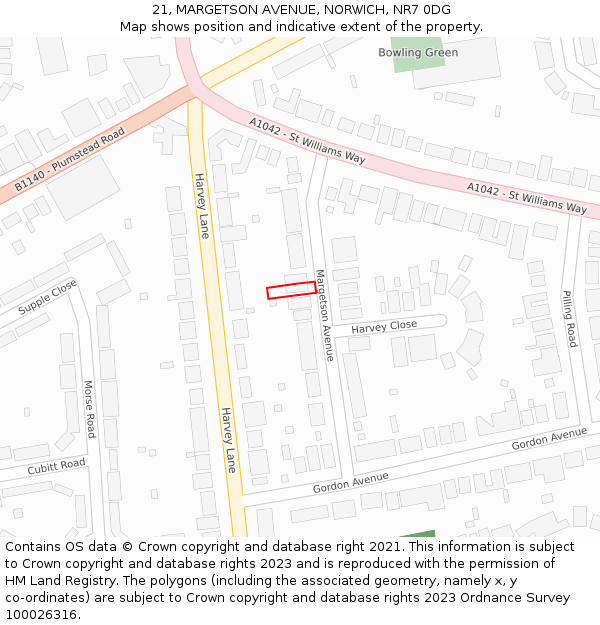 21, MARGETSON AVENUE, NORWICH, NR7 0DG: Location map and indicative extent of plot