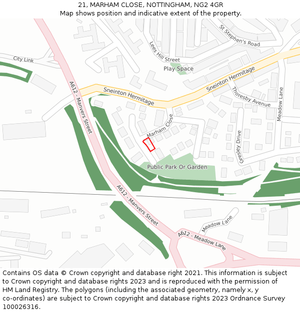 21, MARHAM CLOSE, NOTTINGHAM, NG2 4GR: Location map and indicative extent of plot