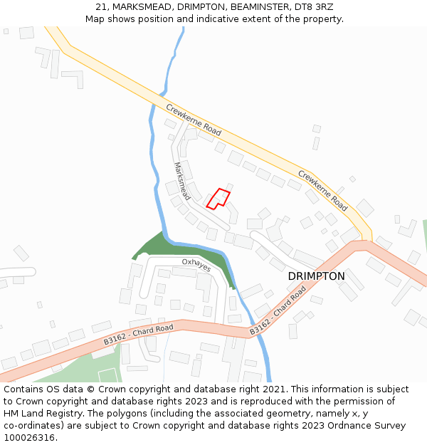 21, MARKSMEAD, DRIMPTON, BEAMINSTER, DT8 3RZ: Location map and indicative extent of plot