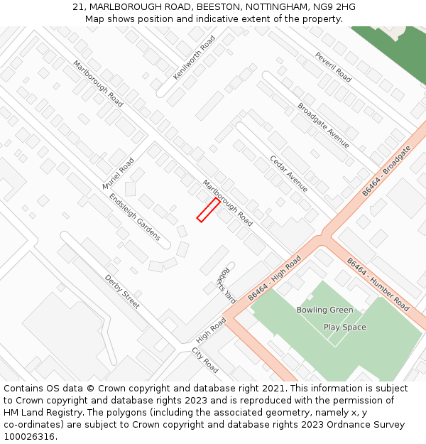 21, MARLBOROUGH ROAD, BEESTON, NOTTINGHAM, NG9 2HG: Location map and indicative extent of plot