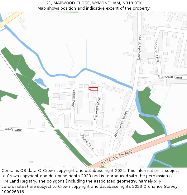 21, MARWOOD CLOSE, WYMONDHAM, NR18 0TX: Location map and indicative extent of plot