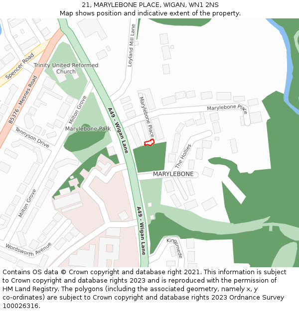 21, MARYLEBONE PLACE, WIGAN, WN1 2NS: Location map and indicative extent of plot