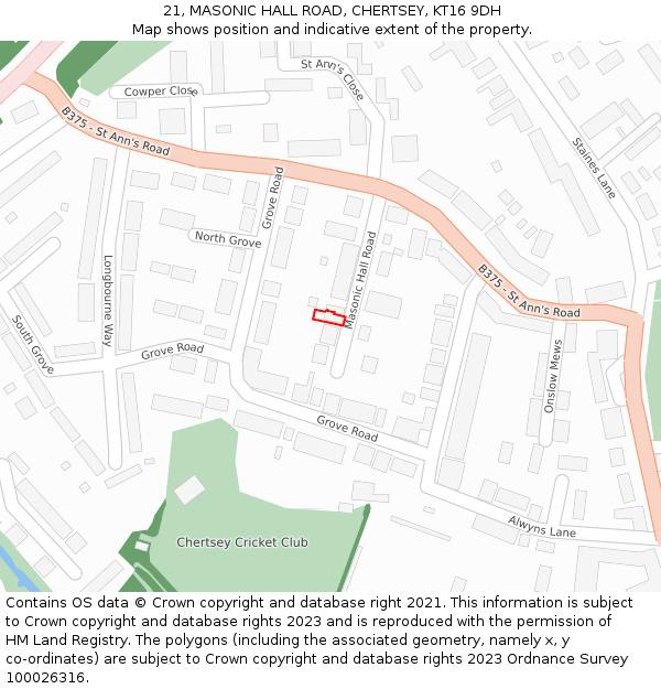 21, MASONIC HALL ROAD, CHERTSEY, KT16 9DH: Location map and indicative extent of plot
