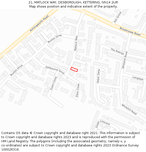 21, MATLOCK WAY, DESBOROUGH, KETTERING, NN14 2UR: Location map and indicative extent of plot