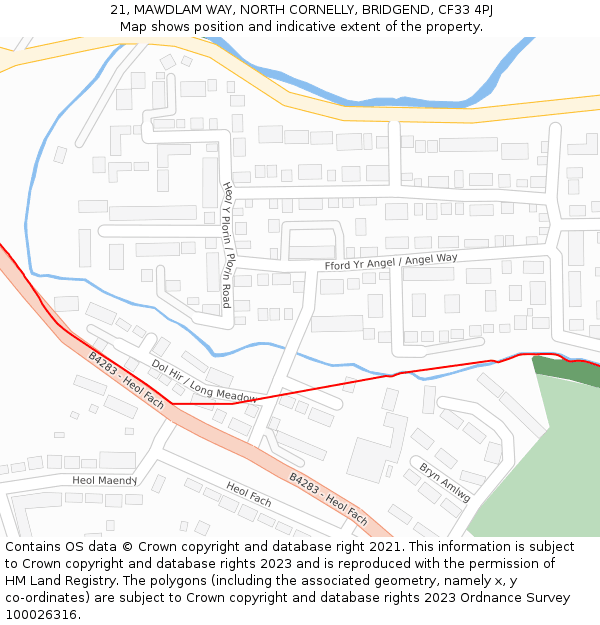 21, MAWDLAM WAY, NORTH CORNELLY, BRIDGEND, CF33 4PJ: Location map and indicative extent of plot