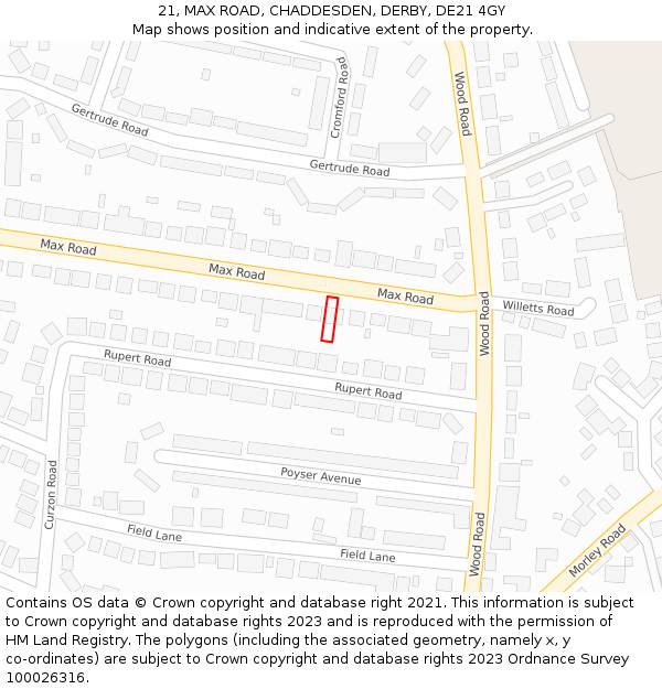 21, MAX ROAD, CHADDESDEN, DERBY, DE21 4GY: Location map and indicative extent of plot