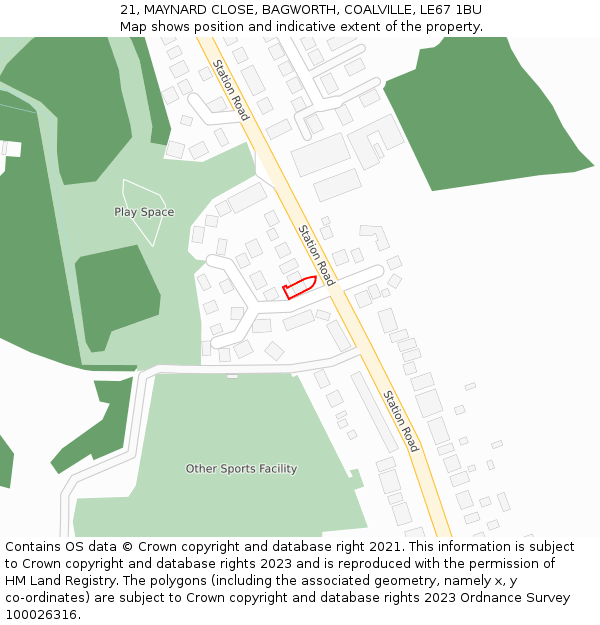 21, MAYNARD CLOSE, BAGWORTH, COALVILLE, LE67 1BU: Location map and indicative extent of plot