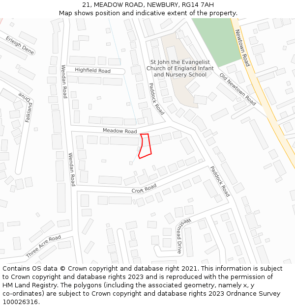 21, MEADOW ROAD, NEWBURY, RG14 7AH: Location map and indicative extent of plot