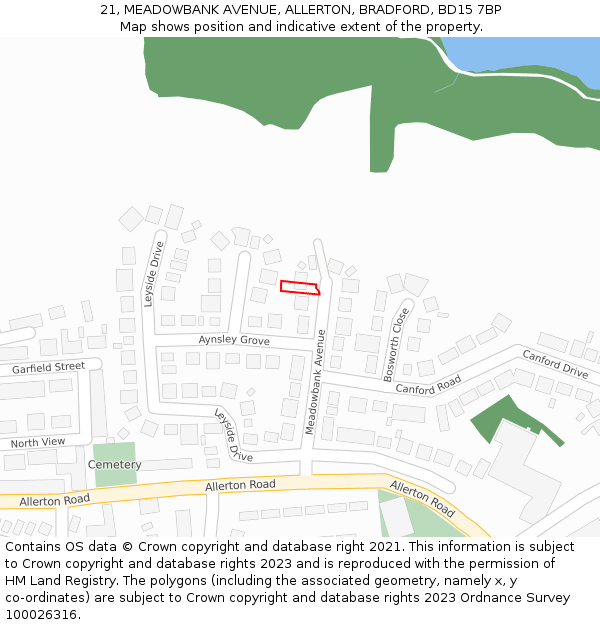21, MEADOWBANK AVENUE, ALLERTON, BRADFORD, BD15 7BP: Location map and indicative extent of plot