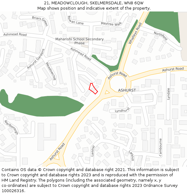 21, MEADOWCLOUGH, SKELMERSDALE, WN8 6QW: Location map and indicative extent of plot