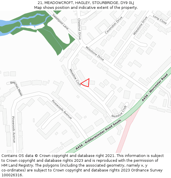 21, MEADOWCROFT, HAGLEY, STOURBRIDGE, DY9 0LJ: Location map and indicative extent of plot