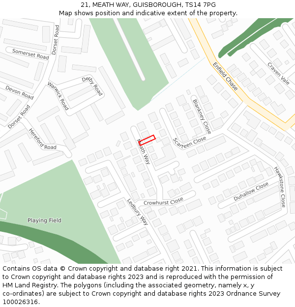 21, MEATH WAY, GUISBOROUGH, TS14 7PG: Location map and indicative extent of plot