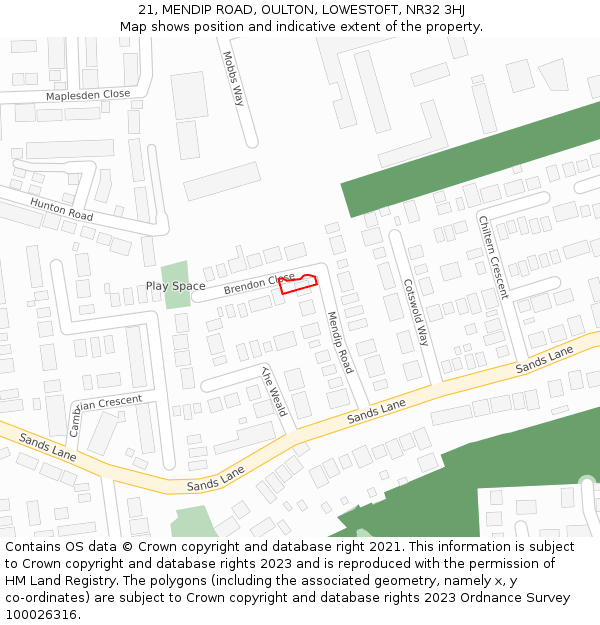 21, MENDIP ROAD, OULTON, LOWESTOFT, NR32 3HJ: Location map and indicative extent of plot