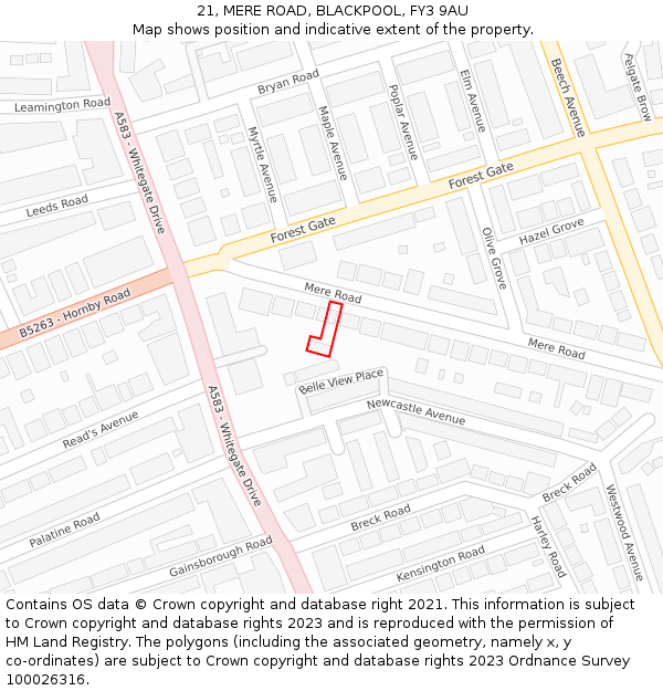21, MERE ROAD, BLACKPOOL, FY3 9AU: Location map and indicative extent of plot