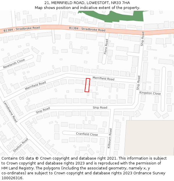 21, MERRIFIELD ROAD, LOWESTOFT, NR33 7HA: Location map and indicative extent of plot
