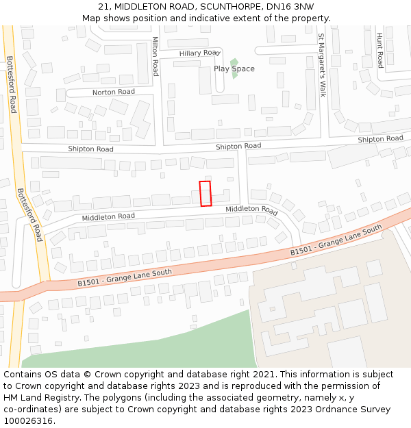 21, MIDDLETON ROAD, SCUNTHORPE, DN16 3NW: Location map and indicative extent of plot