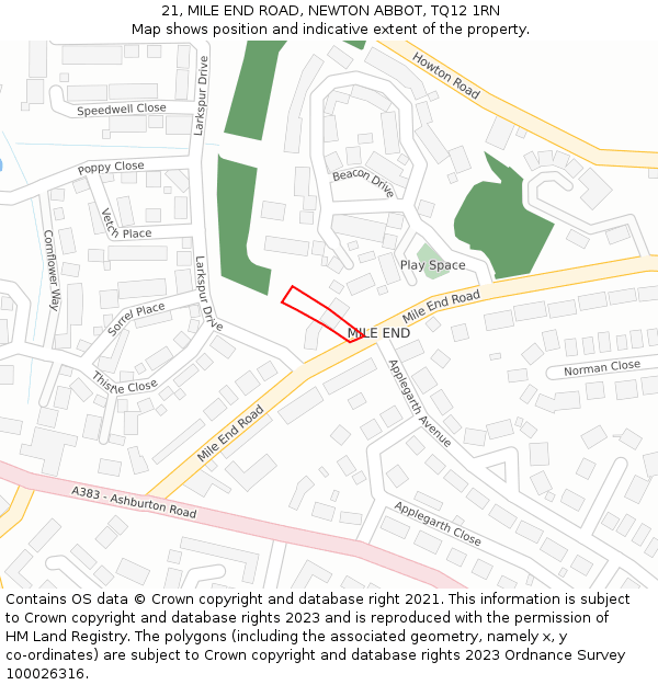 21, MILE END ROAD, NEWTON ABBOT, TQ12 1RN: Location map and indicative extent of plot