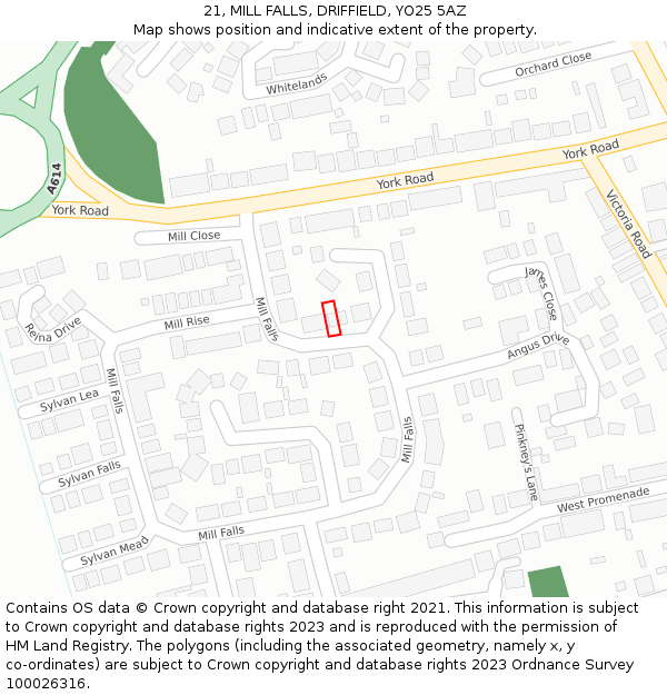 21, MILL FALLS, DRIFFIELD, YO25 5AZ: Location map and indicative extent of plot