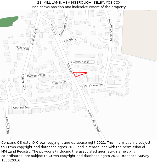 21, MILL LANE, HEMINGBROUGH, SELBY, YO8 6QX: Location map and indicative extent of plot