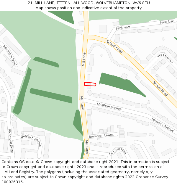 21, MILL LANE, TETTENHALL WOOD, WOLVERHAMPTON, WV6 8EU: Location map and indicative extent of plot