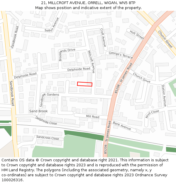 21, MILLCROFT AVENUE, ORRELL, WIGAN, WN5 8TP: Location map and indicative extent of plot