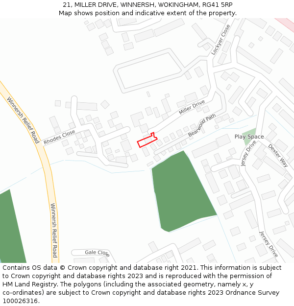21, MILLER DRIVE, WINNERSH, WOKINGHAM, RG41 5RP: Location map and indicative extent of plot