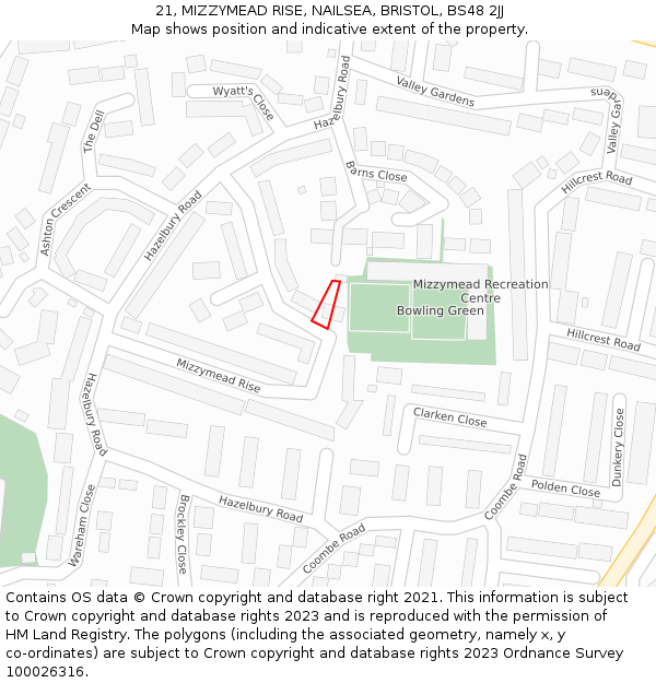 21, MIZZYMEAD RISE, NAILSEA, BRISTOL, BS48 2JJ: Location map and indicative extent of plot