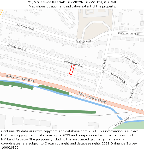 21, MOLESWORTH ROAD, PLYMPTON, PLYMOUTH, PL7 4NT: Location map and indicative extent of plot