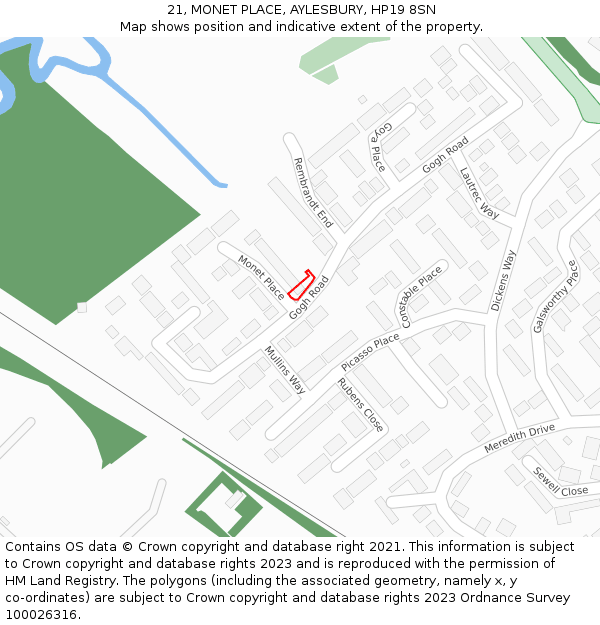 21, MONET PLACE, AYLESBURY, HP19 8SN: Location map and indicative extent of plot