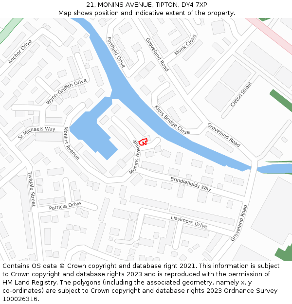 21, MONINS AVENUE, TIPTON, DY4 7XP: Location map and indicative extent of plot