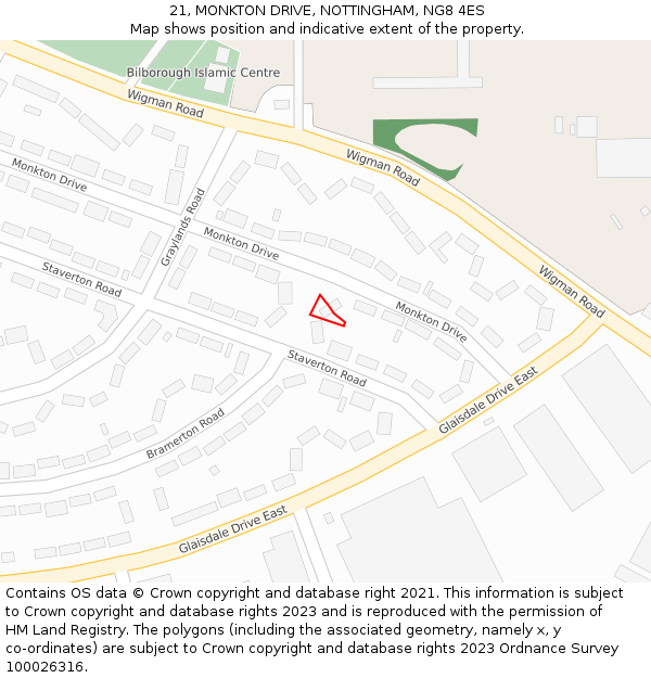 21, MONKTON DRIVE, NOTTINGHAM, NG8 4ES: Location map and indicative extent of plot