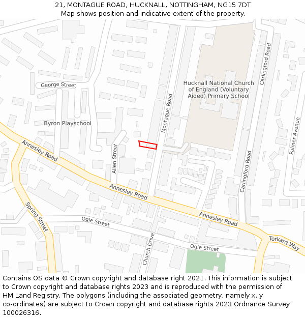 21, MONTAGUE ROAD, HUCKNALL, NOTTINGHAM, NG15 7DT: Location map and indicative extent of plot