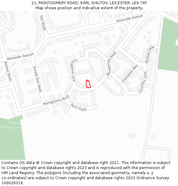 21, MONTGOMERY ROAD, EARL SHILTON, LEICESTER, LE9 7AT: Location map and indicative extent of plot
