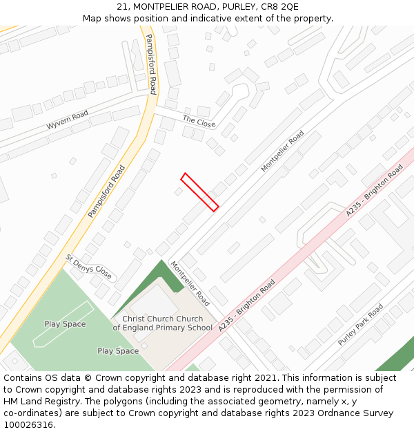 21, MONTPELIER ROAD, PURLEY, CR8 2QE: Location map and indicative extent of plot