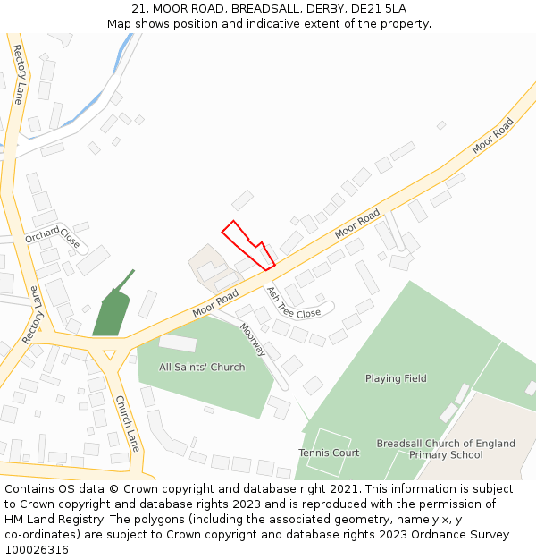21, MOOR ROAD, BREADSALL, DERBY, DE21 5LA: Location map and indicative extent of plot