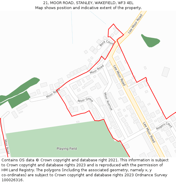 21, MOOR ROAD, STANLEY, WAKEFIELD, WF3 4EL: Location map and indicative extent of plot