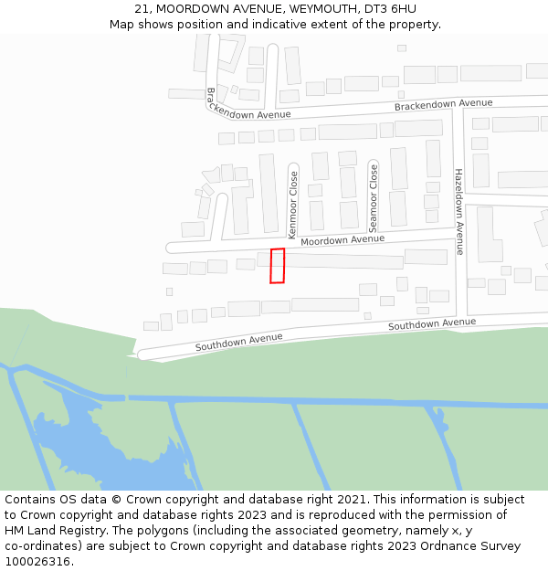 21, MOORDOWN AVENUE, WEYMOUTH, DT3 6HU: Location map and indicative extent of plot