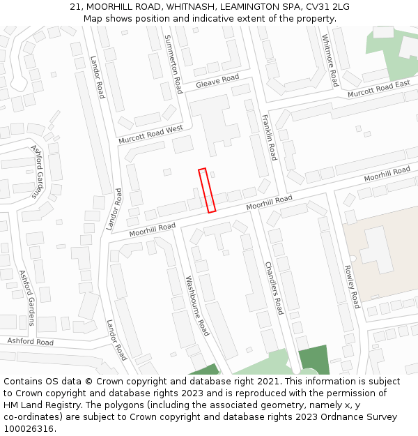 21, MOORHILL ROAD, WHITNASH, LEAMINGTON SPA, CV31 2LG: Location map and indicative extent of plot
