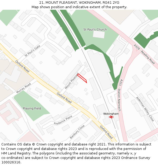 21, MOUNT PLEASANT, WOKINGHAM, RG41 2YG: Location map and indicative extent of plot