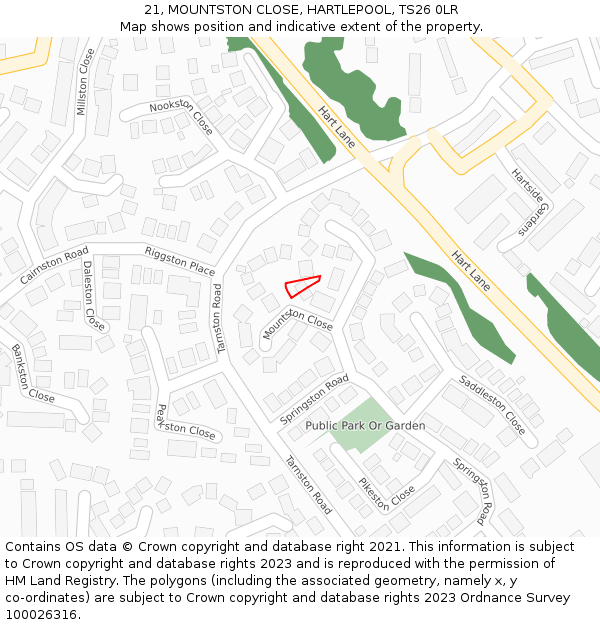 21, MOUNTSTON CLOSE, HARTLEPOOL, TS26 0LR: Location map and indicative extent of plot