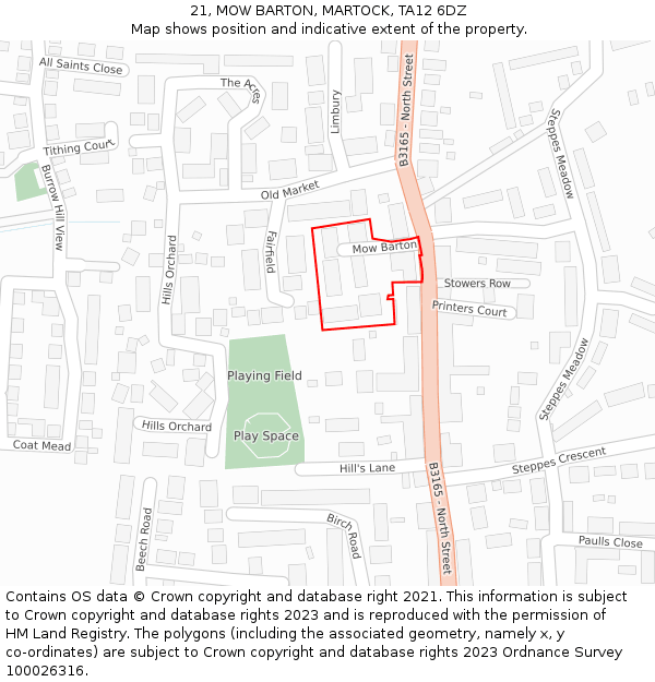 21, MOW BARTON, MARTOCK, TA12 6DZ: Location map and indicative extent of plot