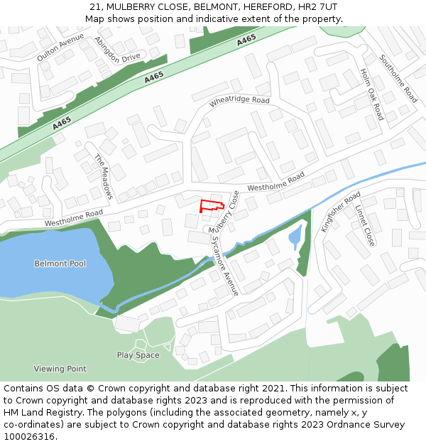 21, MULBERRY CLOSE, BELMONT, HEREFORD, HR2 7UT: Location map and indicative extent of plot