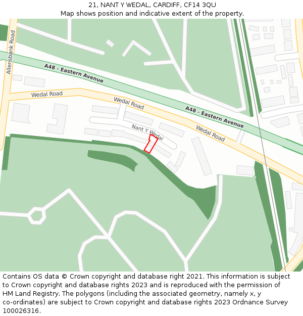 21, NANT Y WEDAL, CARDIFF, CF14 3QU: Location map and indicative extent of plot