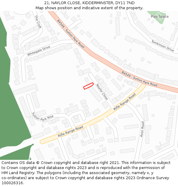 21, NAYLOR CLOSE, KIDDERMINSTER, DY11 7ND: Location map and indicative extent of plot