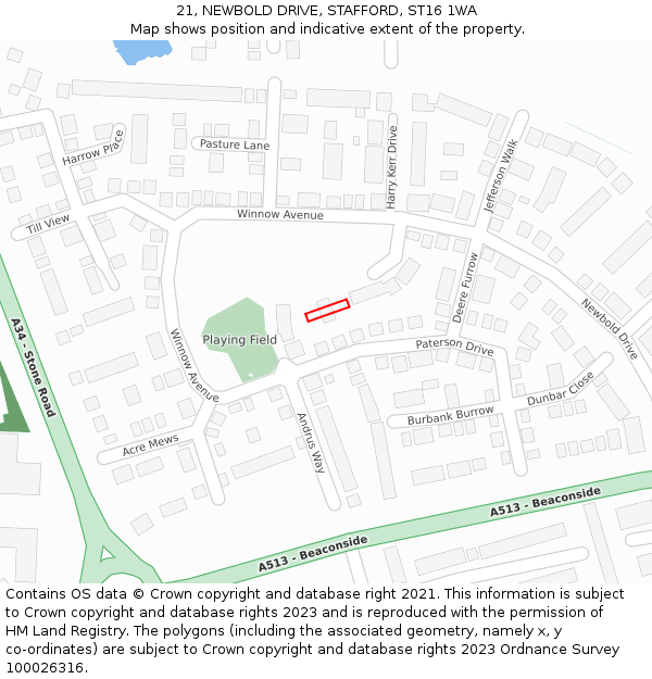 21, NEWBOLD DRIVE, STAFFORD, ST16 1WA: Location map and indicative extent of plot
