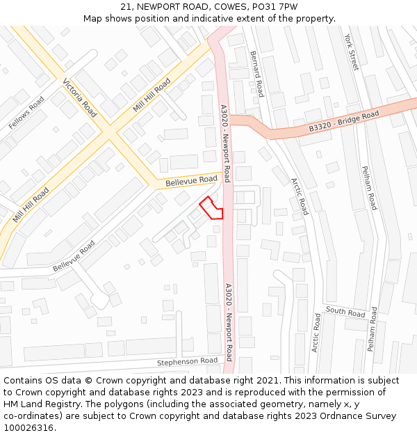 21, NEWPORT ROAD, COWES, PO31 7PW: Location map and indicative extent of plot