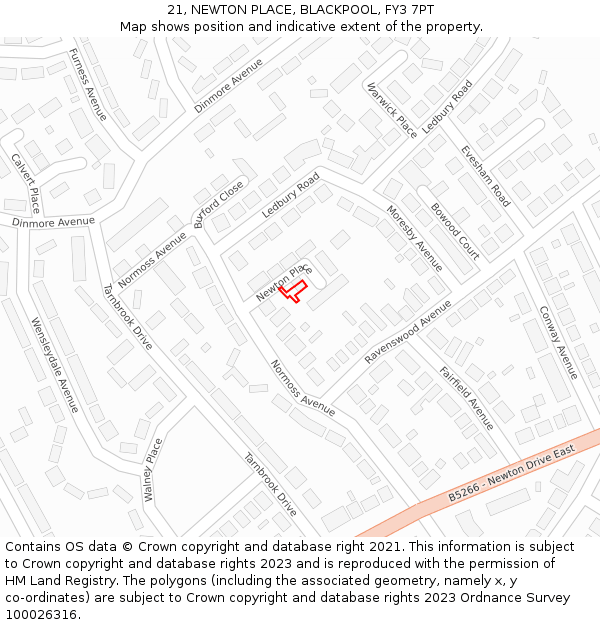 21, NEWTON PLACE, BLACKPOOL, FY3 7PT: Location map and indicative extent of plot