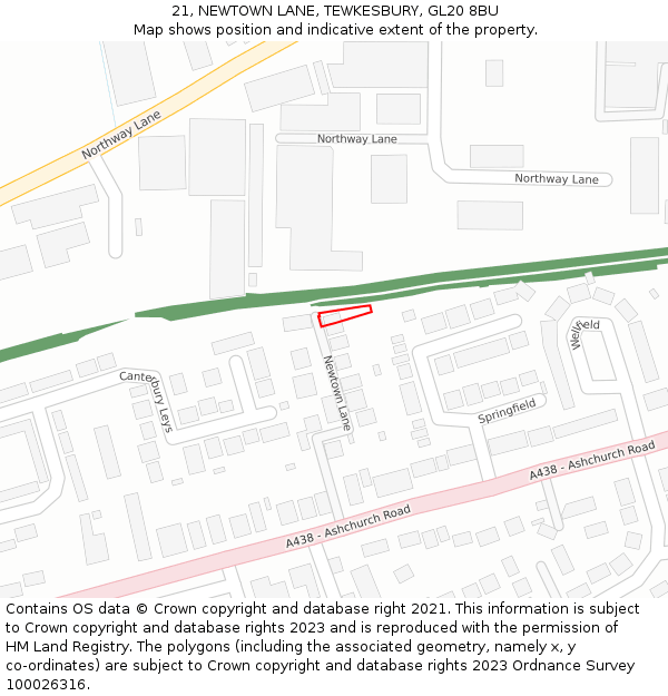 21, NEWTOWN LANE, TEWKESBURY, GL20 8BU: Location map and indicative extent of plot