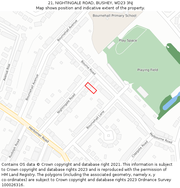 21, NIGHTINGALE ROAD, BUSHEY, WD23 3NJ: Location map and indicative extent of plot