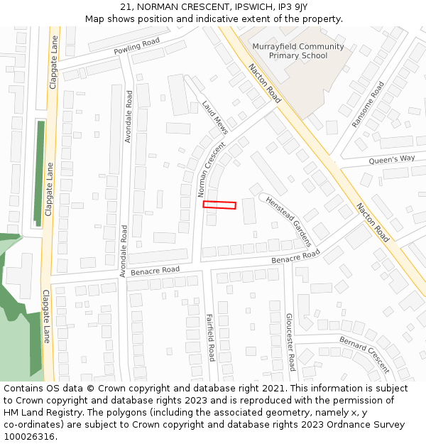 21, NORMAN CRESCENT, IPSWICH, IP3 9JY: Location map and indicative extent of plot
